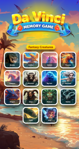 Da vinci game app UI